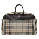 BURBERRY Nova Check Boston Bag Canvas Beige Silver Auth ep10002-13