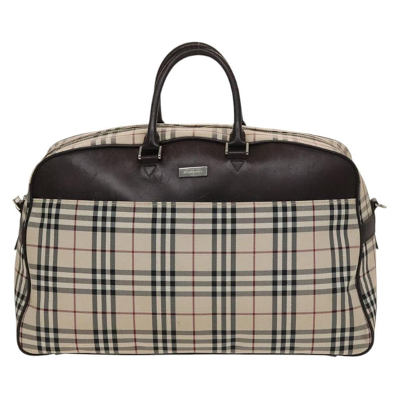BURBERRY Nova Check Boston Bag Canvas Beige Silver Auth ep10002