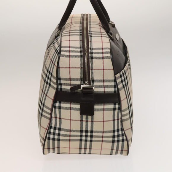BURBERRY Nova Check Boston Bag Canvas Beige Silver Auth ep10002