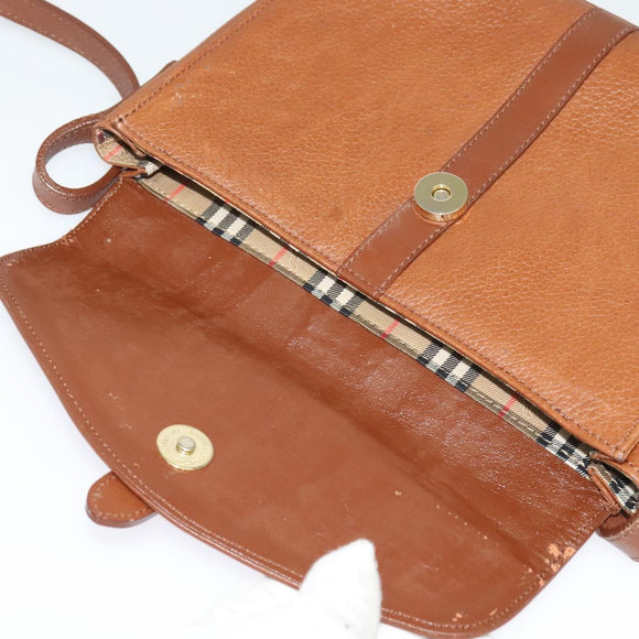 Burberrys Shoulder Bag Leather Brown Gold Auth ep10007