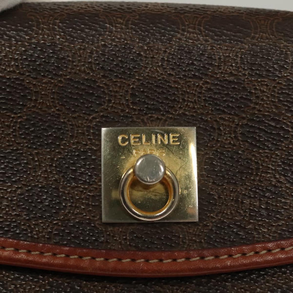 CELINE Macadam Canvas Hand Bag PVC Leather Brown Gold Auth ep10012