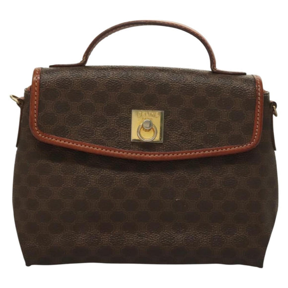 CELINE Macadam Canvas Hand Bag PVC Leather Brown Gold Auth ep10012