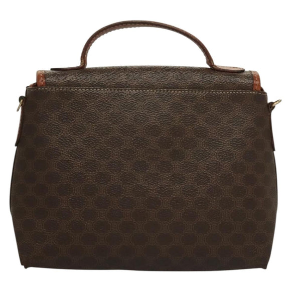 CELINE Macadam Canvas Hand Bag PVC Leather Brown Gold Auth ep10012