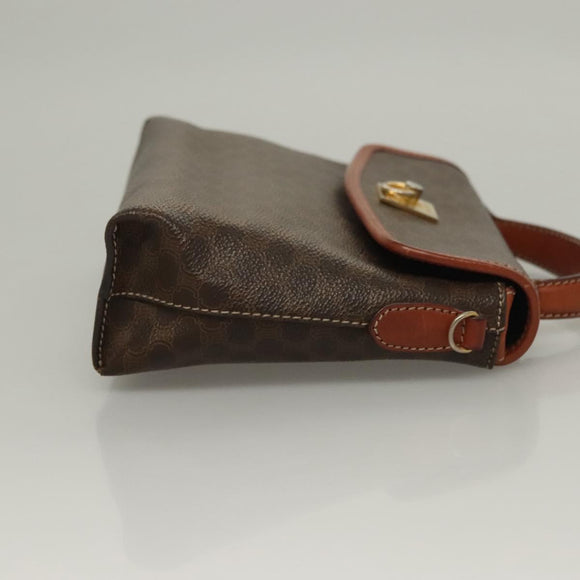 CELINE Macadam Canvas Hand Bag PVC Leather Brown Gold Auth ep10012
