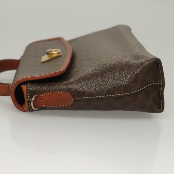 CELINE Macadam Canvas Hand Bag PVC Leather Brown Gold Auth ep10012