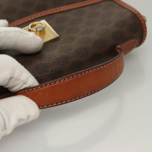 CELINE Macadam Canvas Hand Bag PVC Leather Brown Gold Auth ep10012