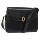 GUCCI Shoulder Bag Leather Navy Gold Auth ep10015-1
