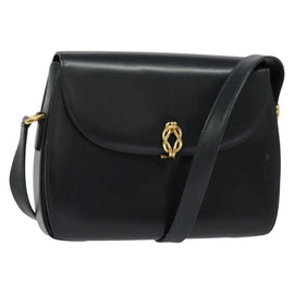 GUCCI Shoulder Bag Leather Navy Gold Auth ep10015