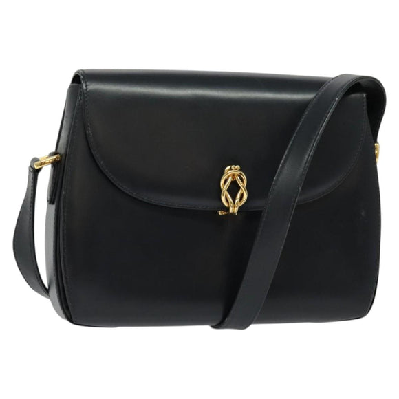 GUCCI Shoulder Bag Leather Navy Gold Auth ep10015