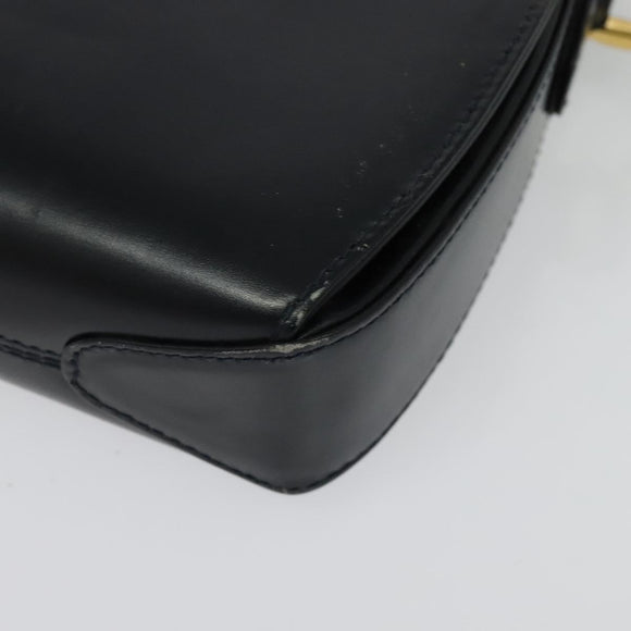 GUCCI Shoulder Bag Leather Navy Gold Auth ep10015