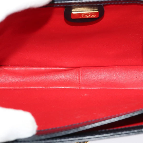 GUCCI Shoulder Bag Leather Navy Gold Auth ep10015