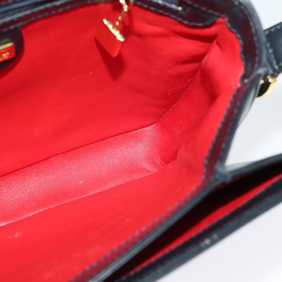 GUCCI Shoulder Bag Leather Navy Gold Auth ep10015