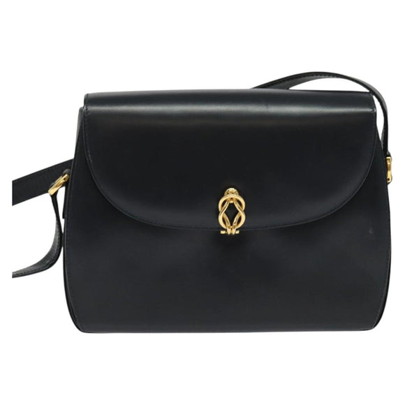 GUCCI Shoulder Bag Leather Navy Gold Auth ep10015