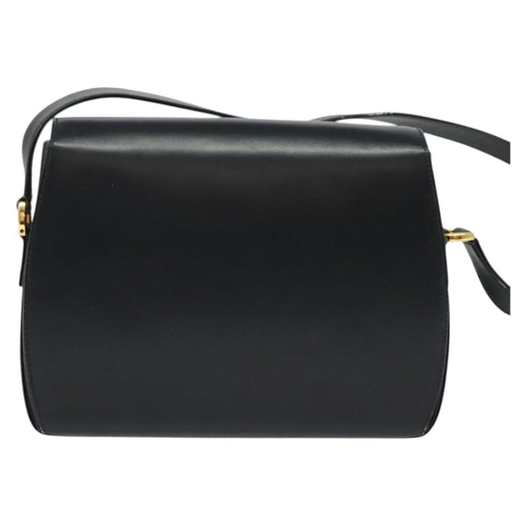 GUCCI Shoulder Bag Leather Navy Gold Auth ep10015