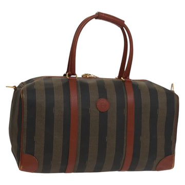 FENDI Pecan Canvas Boston Bag Black Brown gold Auth ep10025