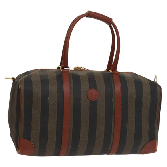 FENDI Pecan Canvas Boston Bag Black Brown gold Auth ep10025