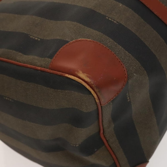 FENDI Pecan Canvas Boston Bag Black Brown gold Auth ep10025