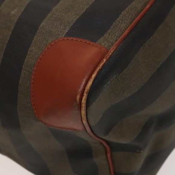 FENDI Pecan Canvas Boston Bag Black Brown gold Auth ep10025