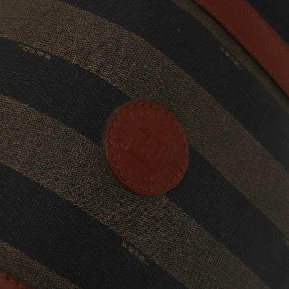 FENDI Pecan Canvas Boston Bag Black Brown gold Auth ep10025