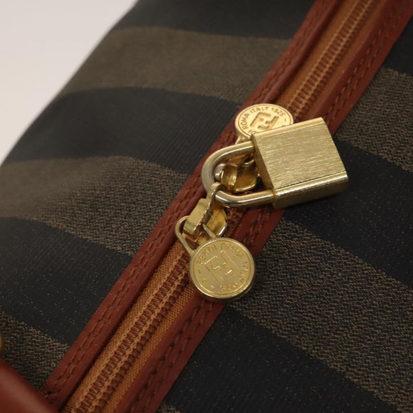 FENDI Pecan Canvas Boston Bag Black Brown gold Auth ep10025