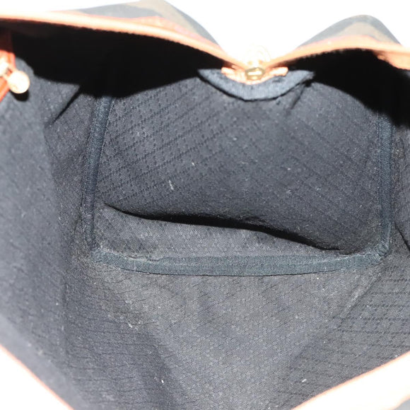 FENDI Pecan Canvas Boston Bag Black Brown gold Auth ep10025