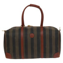 FENDI Pecan Canvas Boston Bag Black Brown gold Auth ep10025-13