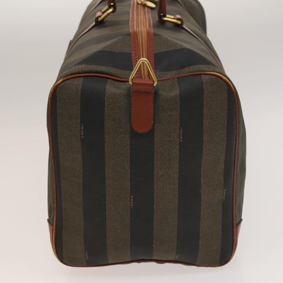 FENDI Pecan Canvas Boston Bag Black Brown gold Auth ep10025