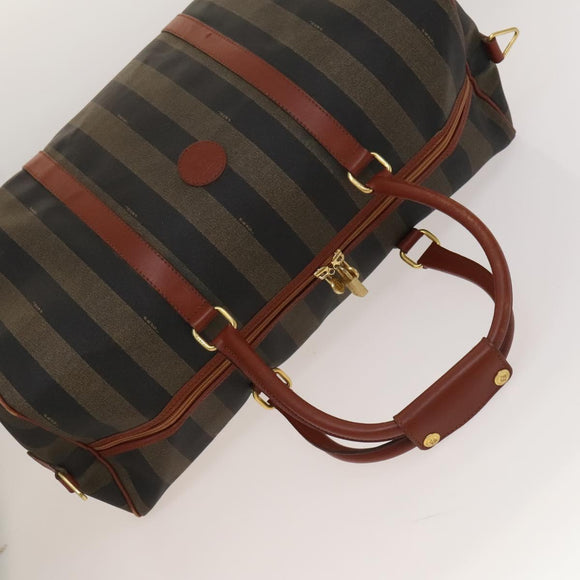 FENDI Pecan Canvas Boston Bag Black Brown gold Auth ep10025