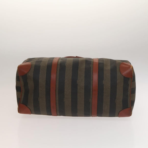 FENDI Pecan Canvas Boston Bag Black Brown gold Auth ep10025