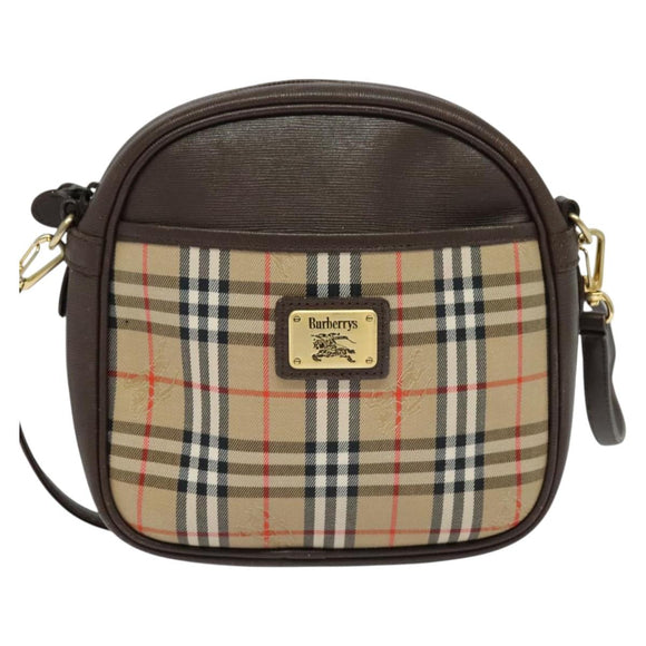 Burberrys Nova Check Shoulder Bag Canvas Beige Gold Auth ep10035