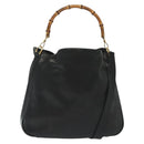 GUCCI Bamboo Hand Bag Leather 2way Black Gold 001 1577 3754 Auth ep10036-1