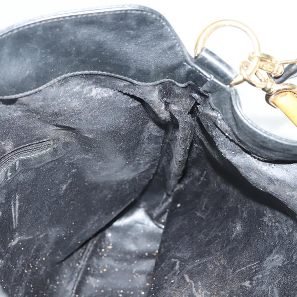 GUCCI Bamboo Hand Bag Leather 2way Black Gold 001 1577 3754 Auth ep10036