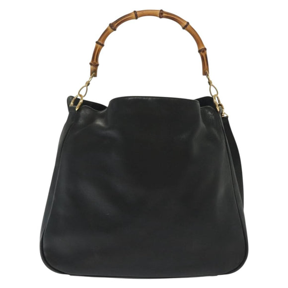 GUCCI Bamboo Hand Bag Leather 2way Black Gold 001 1577 3754 Auth ep10036