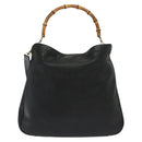 GUCCI Bamboo Hand Bag Leather 2way Black Gold 001 1577 3754 Auth ep10036-2