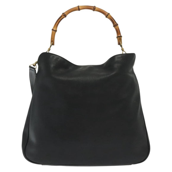 GUCCI Bamboo Hand Bag Leather 2way Black Gold 001 1577 3754 Auth ep10036