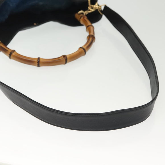 GUCCI Bamboo Hand Bag Leather 2way Black Gold 001 1577 3754 Auth ep10036