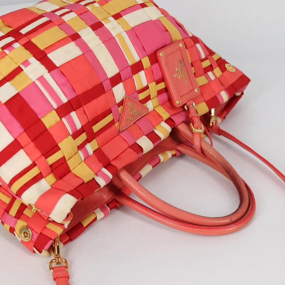 PRADA Hand Bag Nylon 2way Multicolor Gold Auth ep10042