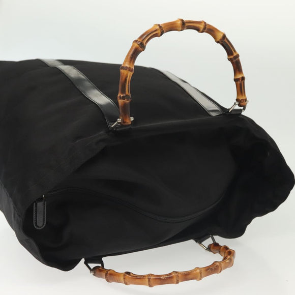 GUCCI Bamboo Tote Bag Nylon Black Silver 002 2058 0412 5 Auth ep10054