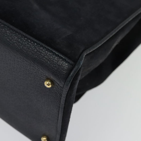 GUCCI Bamboo Hand Bag Suede Navy Gold 002 2855 0322 0 Auth ep10056