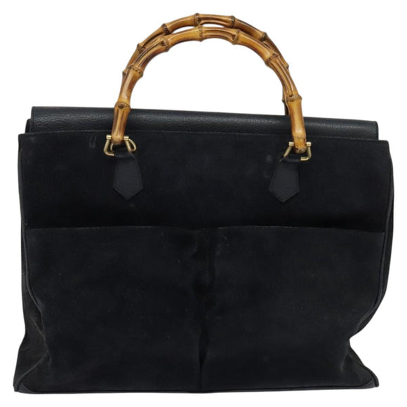 GUCCI Bamboo Hand Bag Suede Navy Gold 002 2855 0322 0 Auth ep10056