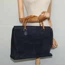 GUCCI Bamboo Hand Bag Suede Navy Gold 002 2855 0322 0 Auth ep10056-21