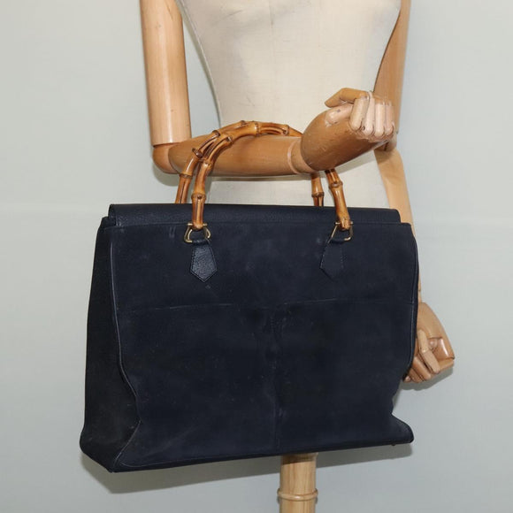 GUCCI Bamboo Hand Bag Suede Navy Gold 002 2855 0322 0 Auth ep10056