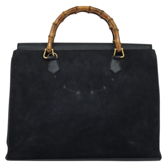 GUCCI Bamboo Hand Bag Suede Navy Gold 002 2855 0322 0 Auth ep10056