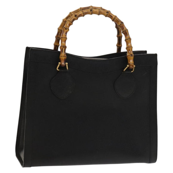 GUCCI Bamboo Hand Bag Leather Black Gold 002 1095 0260 Auth ep10062