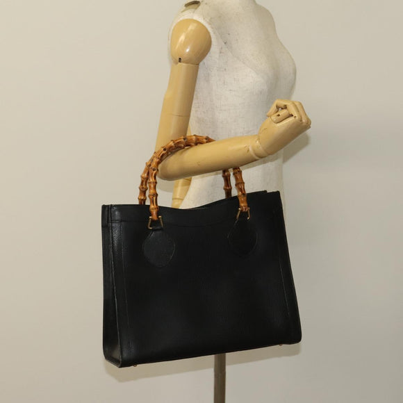 GUCCI Bamboo Hand Bag Leather Black Gold 002 1095 0260 Auth ep10062