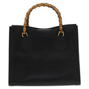 GUCCI Bamboo Hand Bag Leather Black Gold 002 1095 0260 Auth ep10062-2