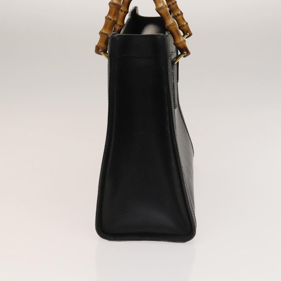 GUCCI Bamboo Hand Bag Leather Black Gold 002 1095 0260 Auth ep10062