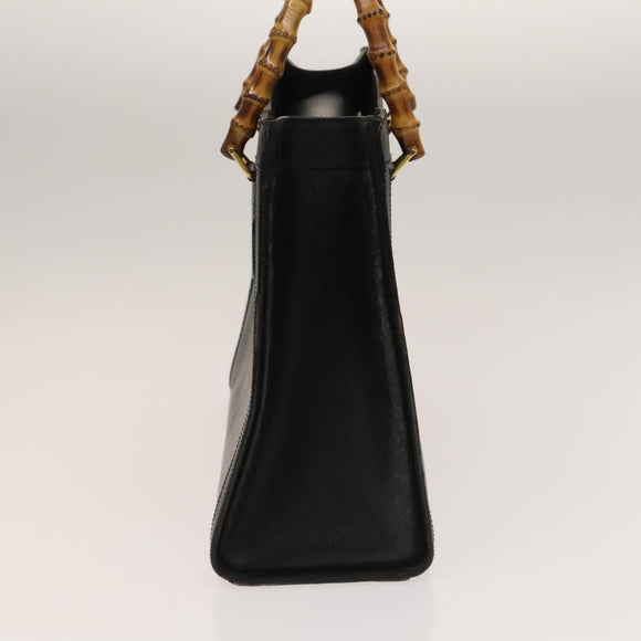 GUCCI Bamboo Hand Bag Leather Black Gold 002 1095 0260 Auth ep10062