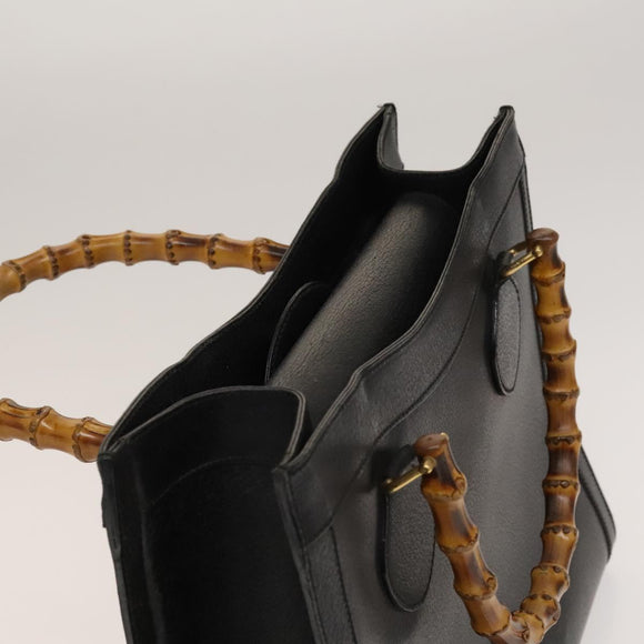 GUCCI Bamboo Hand Bag Leather Black Gold 002 1095 0260 Auth ep10062