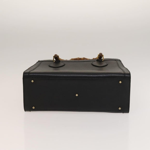 GUCCI Bamboo Hand Bag Leather Black Gold 002 1095 0260 Auth ep10062